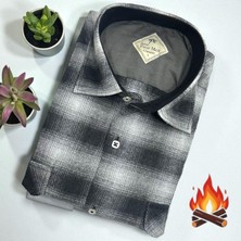 Eren Style Klasik %100 Cotton Uzun Kollu Terletmeyen Kışlık Flanel Kumaş Siyah Gömlek (Regular Kalıp)