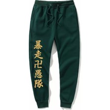 Amor Man Büyük Beden Özel Tasarım Japon Gold Varak Motto Baskılı %100 Pamuk Kışlık Erkek Eşofman Altı