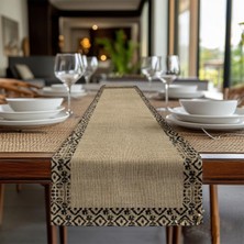 Lessa Home Ketenin Siyah Desenle Dansı Dijital Baskılı 40X140 Runner