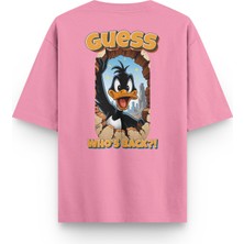 Overoz Daffy Duck Sırt Baskılı Yarı Oversize Pembe Tshirt 1393