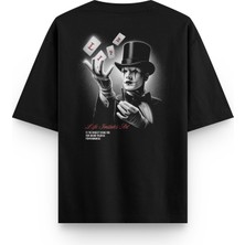 Overoz Siyah Oversize Tshirt Life Magician Sırt Baskılı T-Shirt Oversize Yazılı Unisex Tişört 1218
