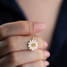 Vaoov 925 Ayar Gümüş Beyaz Papatya Kolye