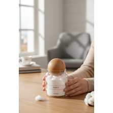 Zeze Desing Dekoratif Ahşap Top Kapak Pamuk Kavanozu Kutusu 300ML