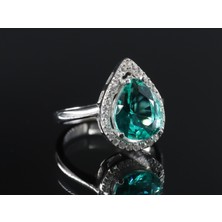 Gezer Kuyumculuk Damla Taşlı Kadın Yüzük, Su Yeşili Taşlı Gümüş Yüzük, Su Yeşili Gümüş Yüzük, 925 Ayar Gümüş Yüzük