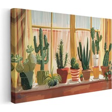 Artarilion Kanvas Yatay Duvar Tablosu Kanvas Saksidaki Kaktusler Ev Ofis Salon Modern Duvar Tablosu