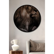Teona Ahşap Çerçeve Görünümlü Görkemli Aslan Ahşap Mdf Dekoratif Ev Duvar Tablo Yuvarlak Ev Duvar Tablo