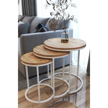 Home Plus Mobilya 3'lü C Zigon Sehpa Beyaz Ayak Atlantik Çam 18MM Sunta