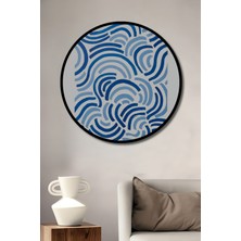 Teona Ahşap Çerçeve Görünümlü Mavi Dalgalar Ahşap Mdf Dekoratif Ev Duvar Tablo Yuvarlak Ev Duvar Tablo