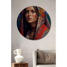 Teona Ahşap Çiçekli Kadın Portresi Dekoratif Ahşap Mdf Ev/işyeri Duvar Tablo Yuvarlak Ev/işyeri Duvar Tablo
