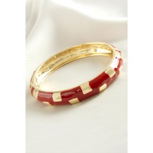 Bijuteri Net Kare Işlemeli Mineli Kelepçe Bileklik