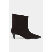 Nişantaşı Shoes Harper Kahve Hakiki Süet Kitten Topuk Sivri Burun Kadın Bootie