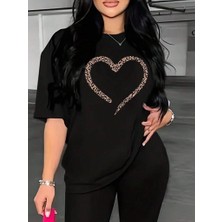 Velmora Fashion Baskılı   T-shirt - Siyah -