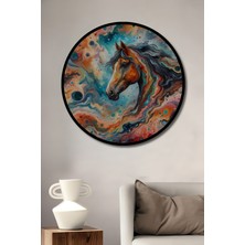 Teona Ahşap Çerçeve Görünümlü Galaksi Atı Dekoratif Ahşap Mdf Işyeri Duvar Tablo Yuvarlak Işyeri Duvar Tablo