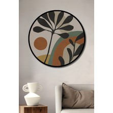 Teona Ahşap Çerçeve Görünümlü Soyut Bitkiler Ahşap Mdf Dekoratif Ev Duvar Tablo Yuvarlak Ev Duvar Tablo