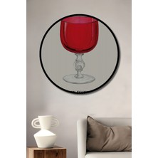 Teona Ahşap Çerçeve Görünümlü Kırmızı Kadeh Dekoratif Ahşap Mdf Ev Duvar Tablo Yuvarlak Ev Duvar Tablo