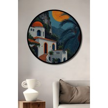 Teona Ahşap Çerçeve Görünümlü Akdeniz Rüyası Dekoratif Ahşap Mdf Ev Duvar Tablo Yuvarlak Ev Duvar Tablo