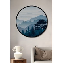 Teona Ahşap Çerçeve Görünümlü Sisli Dağlar Ahşap Mdf Dekoratif Işyeri Duvar Tablo Yuvarlak Işyeri Duvar Tablo