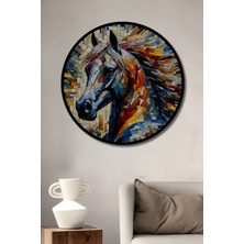 Teona Ahşap Çerçeve Görünümlü Renkli Mozaik At Ahşap Mdf Dekoratif Ev Duvar Tablo Yuvarlak Ev Duvar Tablo