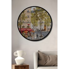 Teona Ahşap Çerçeve Görünümlü Paris Sokakları Ahşap Mdf Dekoratif Ev Duvar Tablo Yuvarlak Ev Duvar Tablo