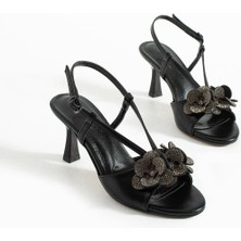 Tivana Kadın Aksesuar Detaylı Topuklu Sandalet Flat - Siyah