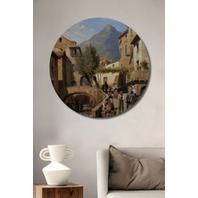 Teona Ahşap Köy Manzaralı Dekoratif Ahşap Mdf Ev/işyeri Duvar Tablo Yuvarlak Ev/işyeri Duvar Tablo