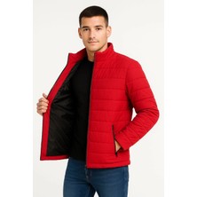 Velmora Fashion Erkek Bomber Mont Ceket - Su Itici Kumaş, Kapitone Astarlı, Fermuarlı, Kışlık - Kırmızı