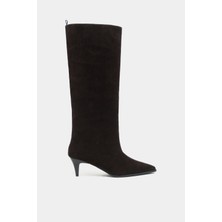 Nişantaşı Shoes Jolie Kahve Süet Hakiki Deri Sivri Burun Kadın Topuklu Çizme