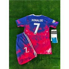 Legent Lady Özel Konsept Cristiano Ronaldo Cr7 Yeni Sezon Çocuk Dalgalı Forması Kırmızı 4 Lü Set