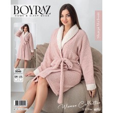 Boyraz Pembe Kuşaklı Uzun Kol Wellsolft Kumaş Kadın Sabahlık