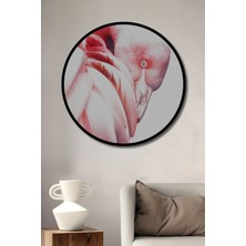 Teona Ahşap Çerçeve Görünümlü Flamingo Zarafeti Dekoratif Ahşap Mdf Ev Duvar Tablo Yuvarlak Ev Duvar Tablo