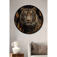 Teona Ahşap Çerçeve Görünümlü Kaplan Vahşi Doğa Dekoratif Ahşap Mdf Ev Duvar Tablo Yuvarlak Ev Duvar Tablo