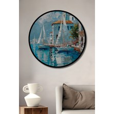 Teona Ahşap Çerçeve Görünümlü Akdeniz Kıyısı Dekoratif Ahşap Mdf Ev Duvar Tablo Yuvarlak Ev Duvar Tablo