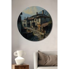 Teona Ahşap Taş Sokak Manzaralı Dekoratif Ahşap Mdf Ev/işyeri Duvar Tablo Yuvarlak Ev/işyeri Duvar Tablo