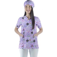 Zarf Yaka Desenli Üst - 4105 Lila Doktor