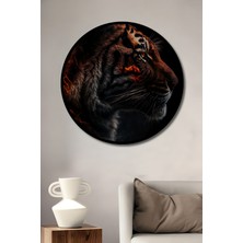 Teona Ahşap Çerçeve Görünümlü Alevler Içinde Kaplan Dekoratif Ahşap Mdf Ev Duvar Tablo Yuvarlak Ev Duvar Tablo