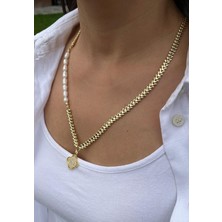 Nunu Takı Inci Detaylı Kılçık Dizilim Yonca Uçlu Kolye