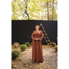 Nissra Ankanoor Kahverengi Gizli Patlı Biyeli Abaya Kol Ferace ANKA255058