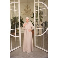 Nissra Ankanoor Açık Bej Önlüklü Medine Ipeği Elbise ANKA255065