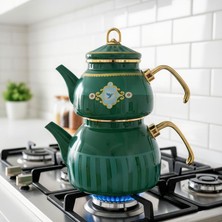 Fair Home Bird Studio Yeşil Renk Emaye Çaydanlık Takımı – 2 Lt. + 1 Lt.