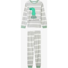 Penti Açık Gri Erkek Çocuk Chess Play Dinozor Desenli Termal Etkili  Pijama Takımı