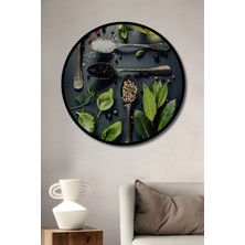 Teona Ahşap Çerçeve Görünümlü Baharatlar ve Bitkilerin Ahşap Mdf Dekoratif Tablosu Yuvarlak Tablo