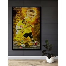 Teona Ahşap Çerçeve Görünümlü Futbolcu Erling Haaland Dekoratif Ahşap Mdf Tablo Dikdörtgen Tablo