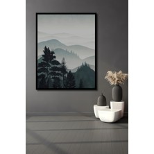 Teona Ahşap Çerçeve Görünümlü Sisli Dağlar Manzaralı Ahşap Mdf Dekoratif Tablo Dikdörtgen Tablo