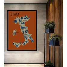 Teona Ahşap Çerçeve Görünümlü Italya Seyahat Haritası Dekoratif Ahşap Mdf Tablo Dikdörtgen Tablo