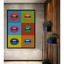 Teona Ahşap Çerçeve Görünümlü Pop Art Renkli Dudaklar Ahşap Mdf Dekoratif Tablo Dikdörtgen Tablo