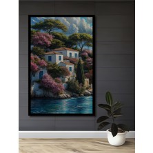 Teona Ahşap Çerçeve Görünümlü Pastoral Akdeniz Sahili Dekoratif Ahşap Mdf Tablo Dikdörtgen Tablo