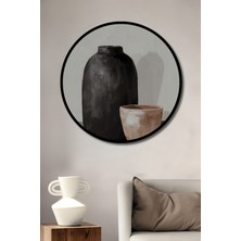 Teona Ahşap Çerçeve Görünümlü Siyah Vazo ve Kil Çömlek Dekoratif Ahşap Mdf Tablo Yuvarlak Tablo