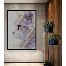 Teona Ahşap Çerçeve Görünümlü Büyüleyici Kedi Sanatı Dekoratif Ahşap Mdf Tablo Dikdörtgen Tablo