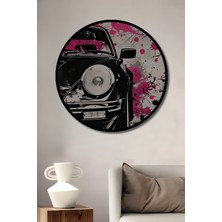 Teona Ahşap Çerçeve Görünümlü Klasik Araba Sokak Sanatı Dekoratif Ahşap Mdf Tablo Yuvarlak Tablo