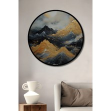 Teona Ahşap Çerçeve Görünümlü Altın Dağlar Işıltılı Gece Dekoratif Ahşap Mdf Tablo Yuvarlak Tablo